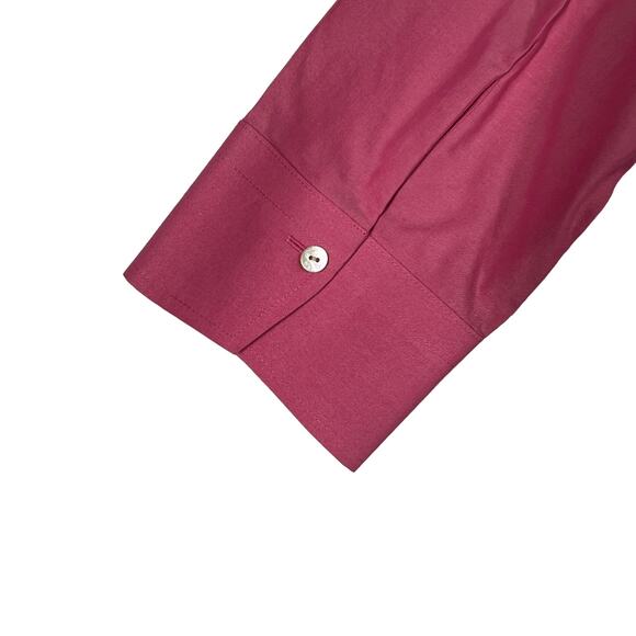 Foxcroft Womens Button Front Top Size 8 Fitted Red Pink Non Iron 3/4 Sleeve - Picture 8 of 13